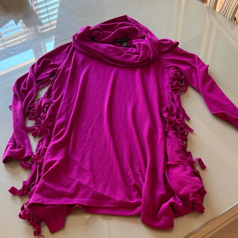 Grace Elements Magenta Fringe Turtle Neck Blouse